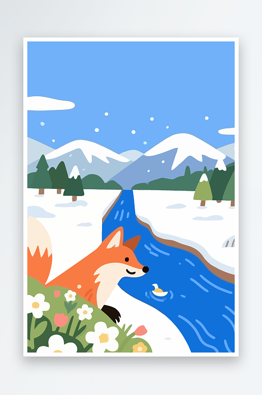 狐狸雪景图标插画-众图网