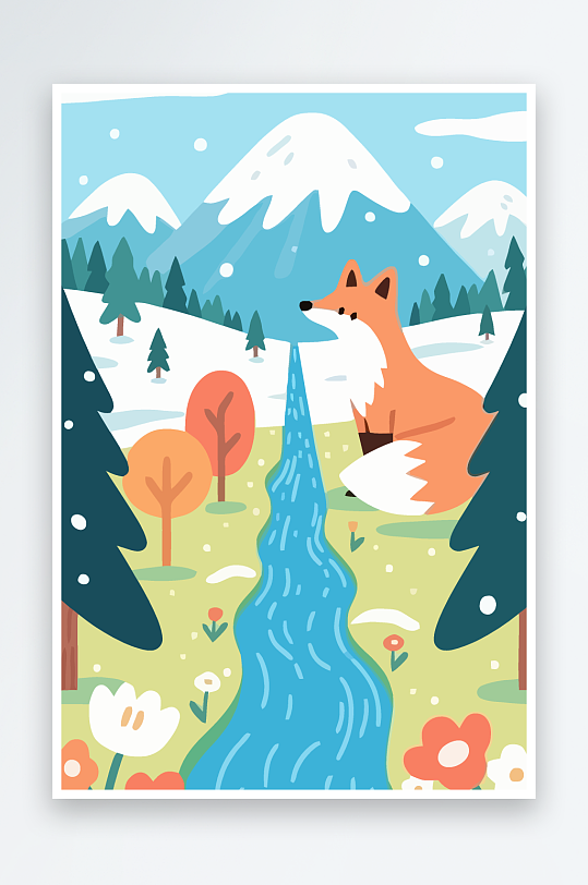 狐狸雪景图标插画-众图网