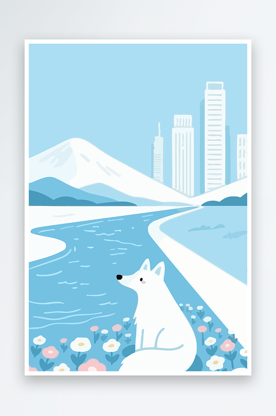 狐狸雪景图标插画-众图网