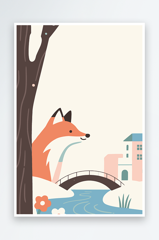 狐狸雪景图标插画-众图网