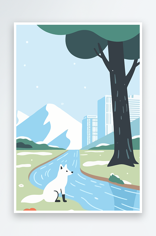 狐狸雪景图标插画-众图网