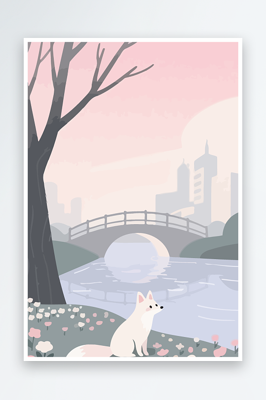 狐狸雪景图标插画元素-众图网