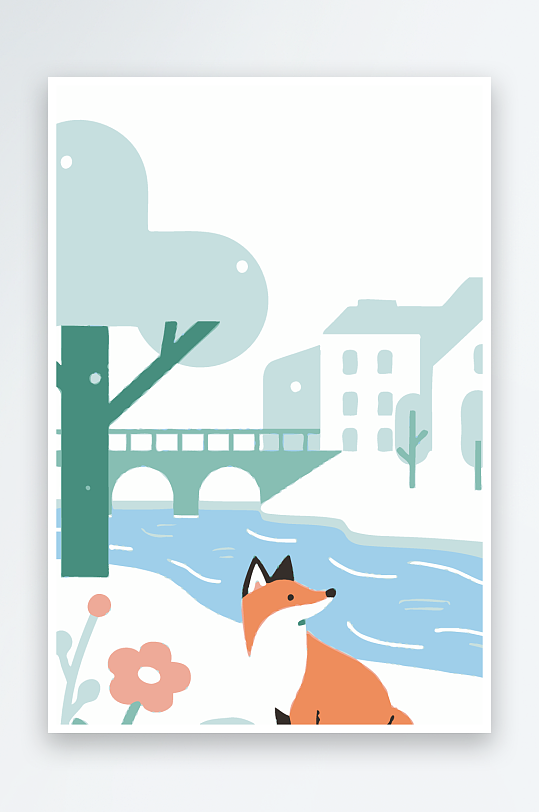 狐狸雪景图标插画元素-众图网