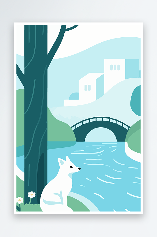 狐狸雪景图标插画元素-众图网