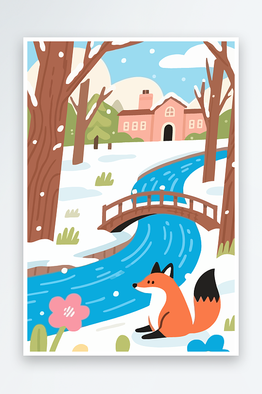 狐狸雪景图标插画元素-众图网