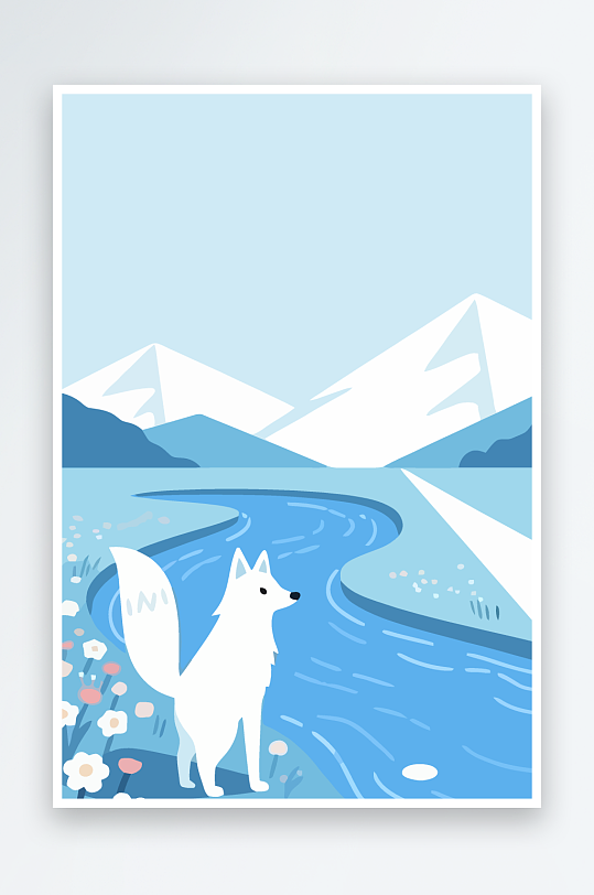 狐狸雪景图标插画元素-众图网