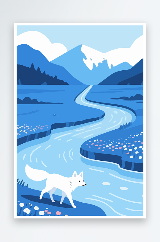 狐狸雪景图标插画元素-众图网