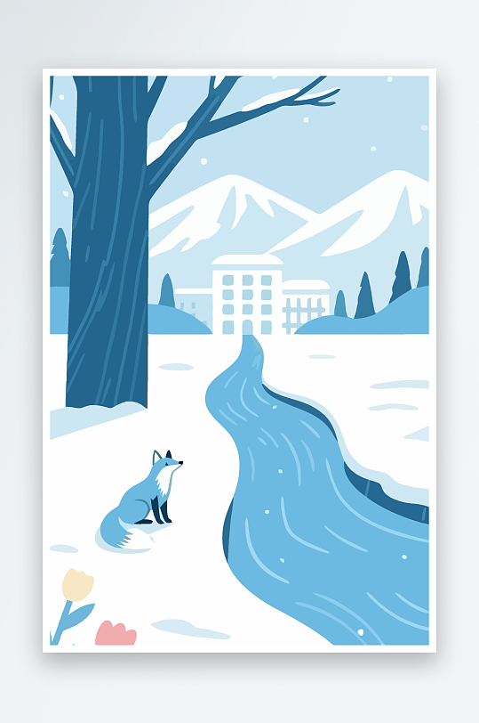 狐狸雪景图标插画元素-众图网
