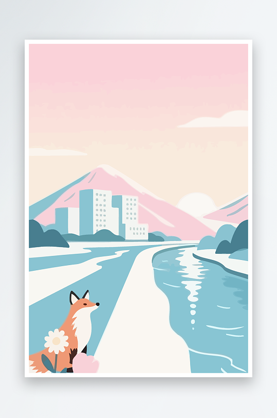 狐狸雪景图标插画元素-众图网