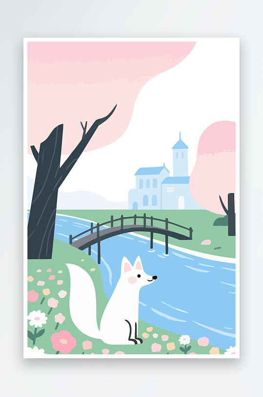 狐狸雪景图标插画元素-众图网