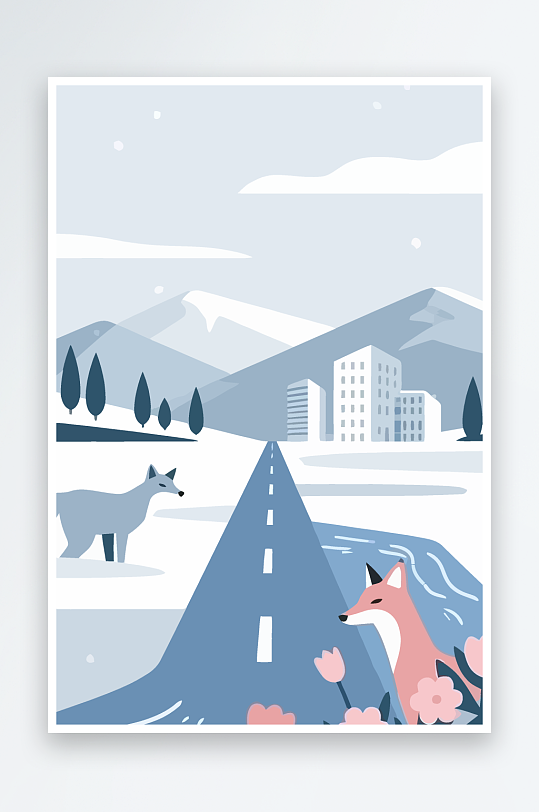 狐狸雪景图标插画-众图网