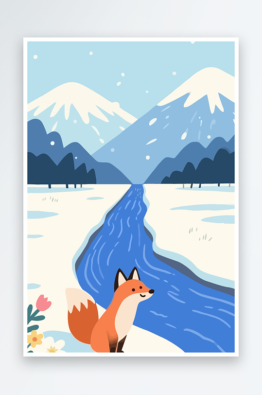 狐狸雪景图标插画-众图网