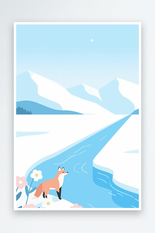 狐狸雪景图标插画-众图网