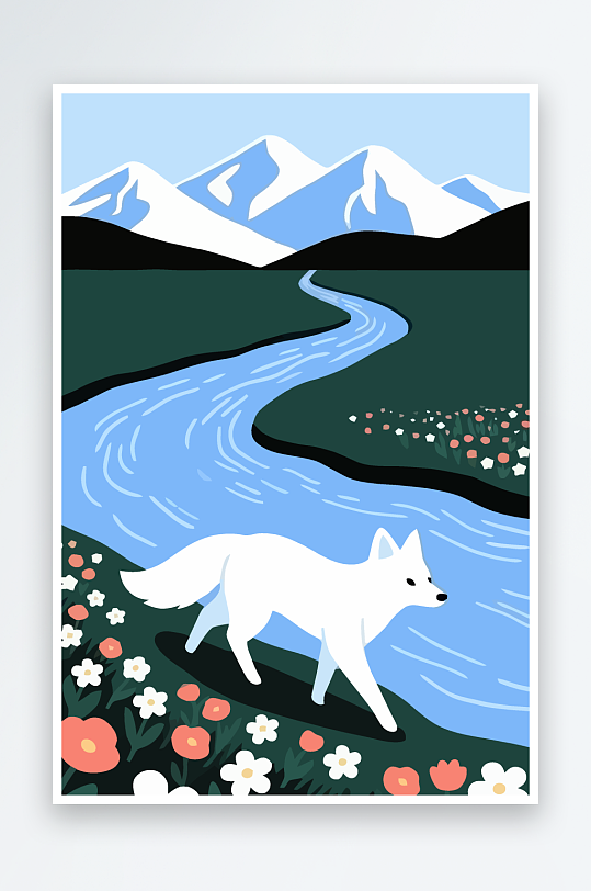 狐狸雪景图标插画-众图网