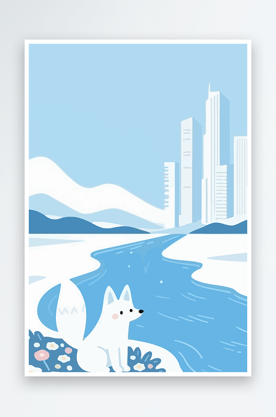 狐狸雪景图标插画-众图网