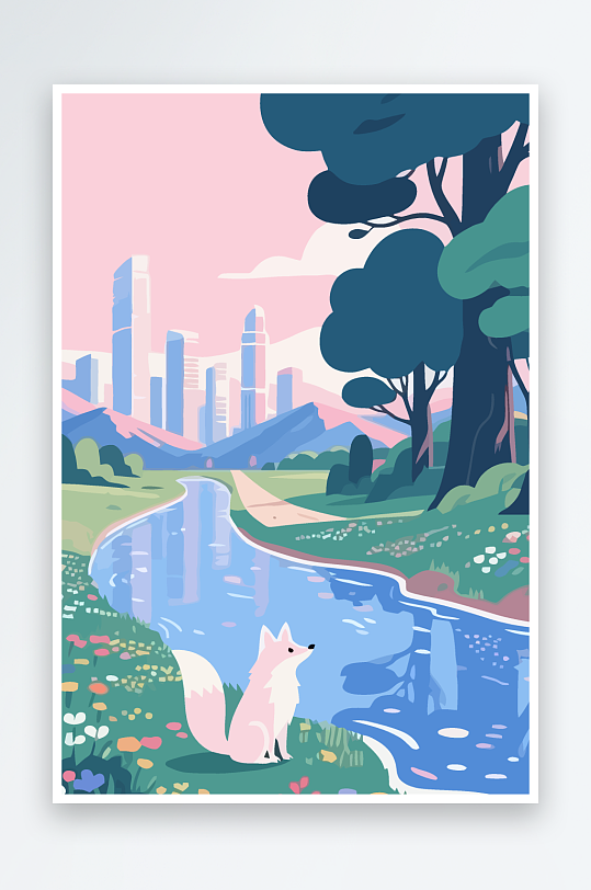 狐狸雪景图标插画-众图网