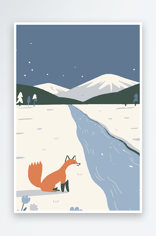 狐狸雪景图标插画-众图网