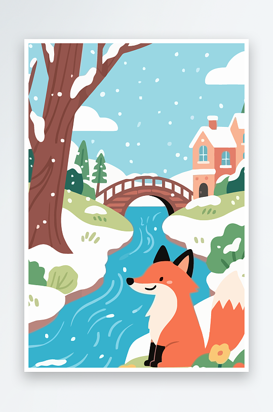 狐狸雪景图标插画-众图网