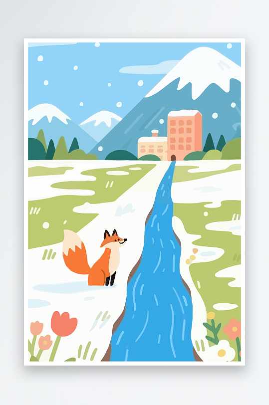 狐狸雪景图标插画-众图网