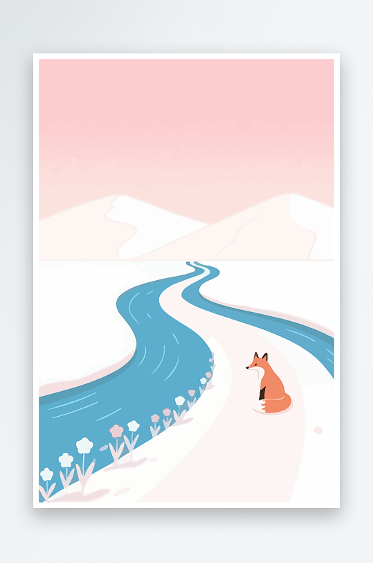 狐狸雪景图标插画元素-众图网
