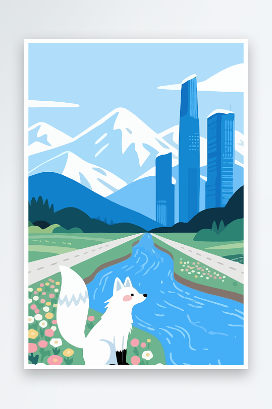 狐狸雪景图标插画元素-众图网