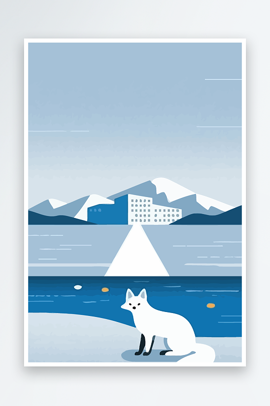 狐狸雪景图标插画元素-众图网