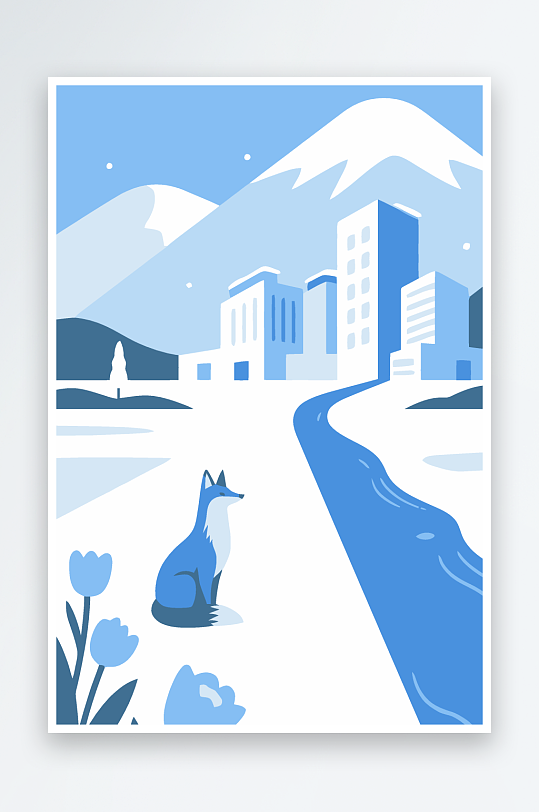 狐狸雪景图标插画元素-众图网