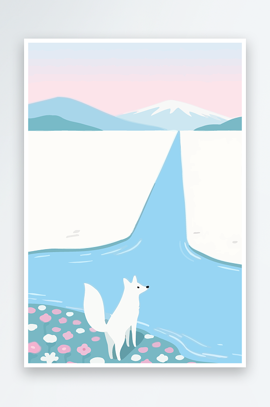 狐狸雪景图标插画元素-众图网