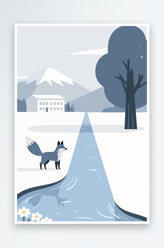 狐狸雪景图标插画元素-众图网