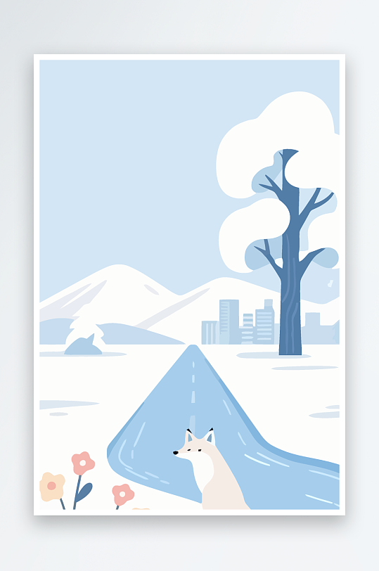 狐狸雪景图标插画-众图网