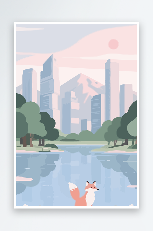 狐狸雪景图标插画-众图网