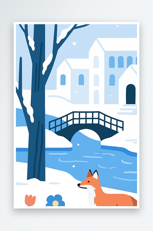狐狸雪景图标插画-众图网