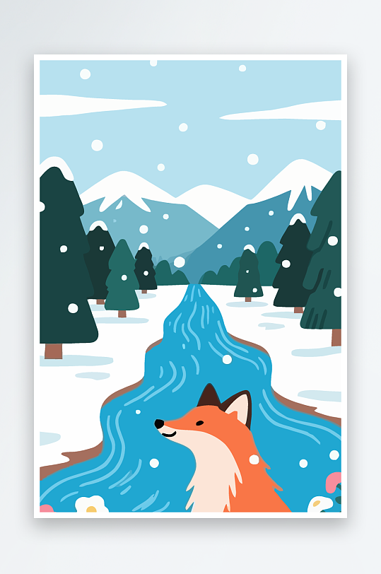 狐狸雪景图标插画-众图网