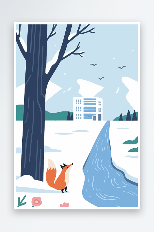狐狸雪景图标插画-众图网