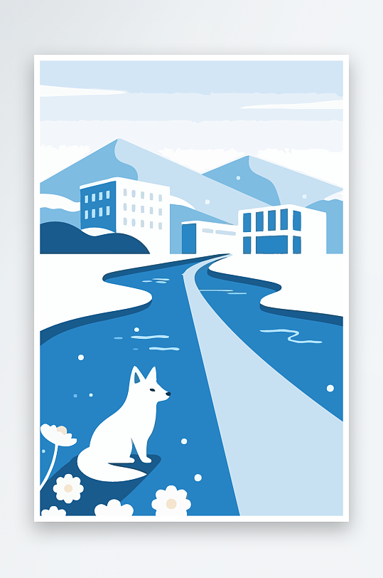 狐狸雪景图标插画-众图网