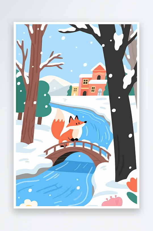 狐狸雪景图标插画-众图网
