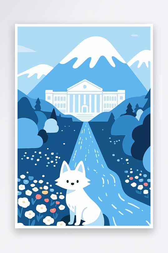狐狸雪景图标插画-众图网