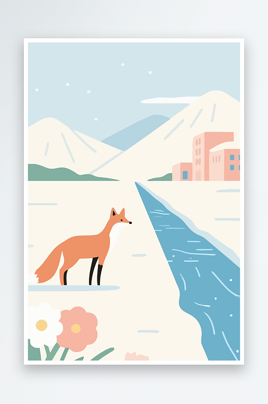 狐狸雪景图标插画-众图网