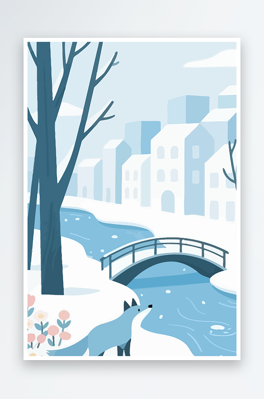 狐狸雪景图标插画元素-众图网