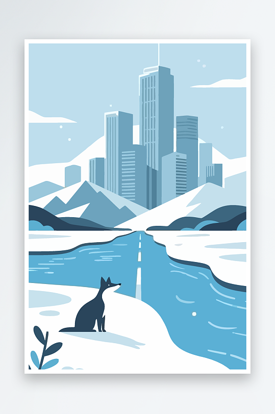 狐狸雪景图标插画元素-众图网