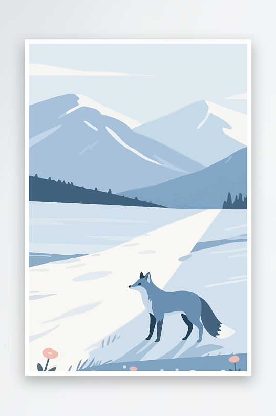 狐狸雪景图标插画元素-众图网