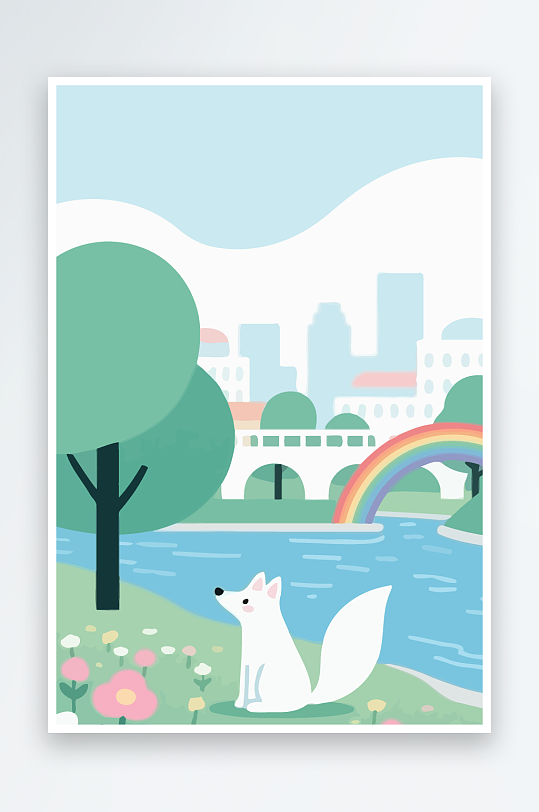 狐狸雪景图标插画元素-众图网