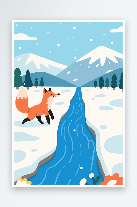 狐狸雪景图标插画元素-众图网