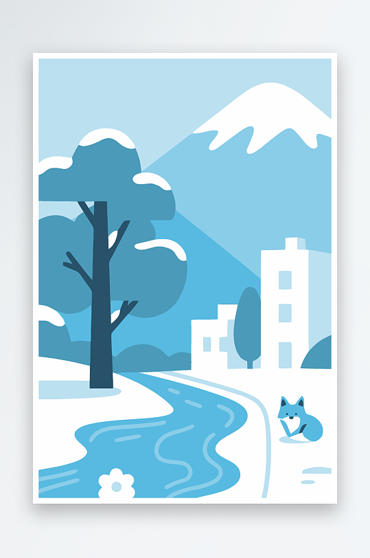 狐狸雪景图标插画元素-众图网