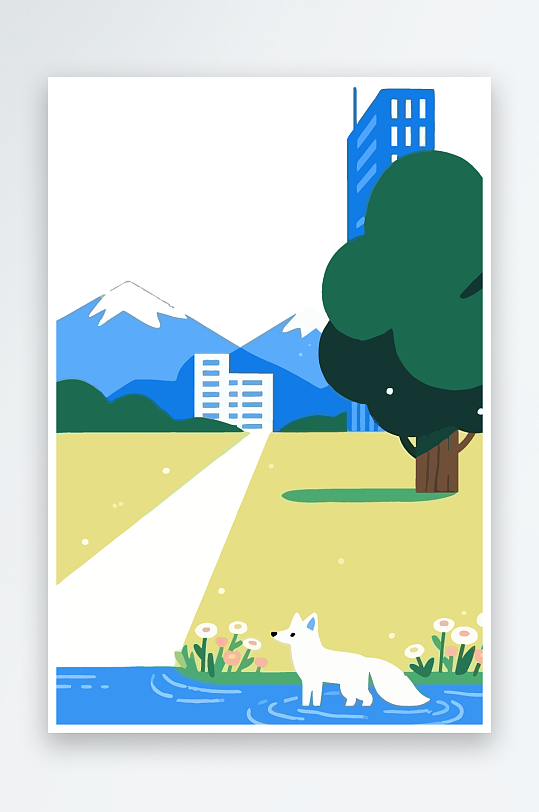 狐狸雪景图标插画-众图网