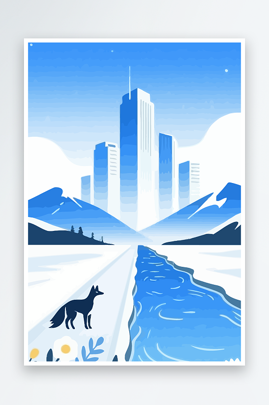 狐狸雪景图标插画-众图网