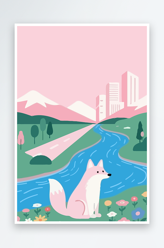 狐狸雪景图标插画-众图网