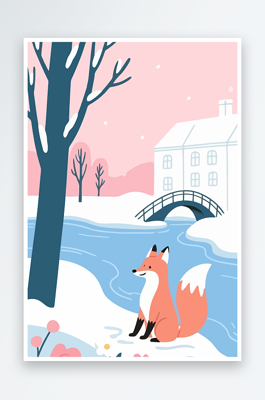 狐狸雪景图标插画-众图网