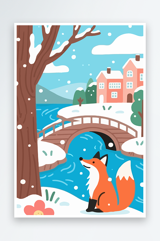 狐狸雪景图标插画-众图网