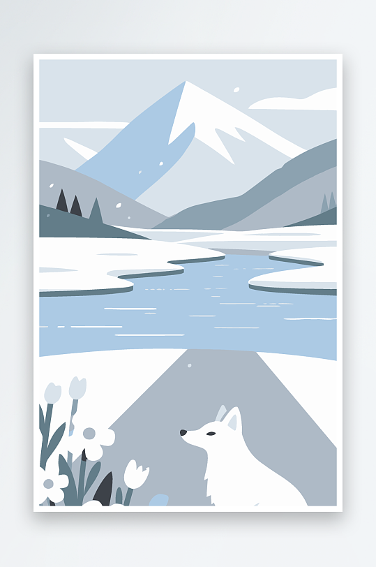 狐狸雪景图标插画元素-众图网